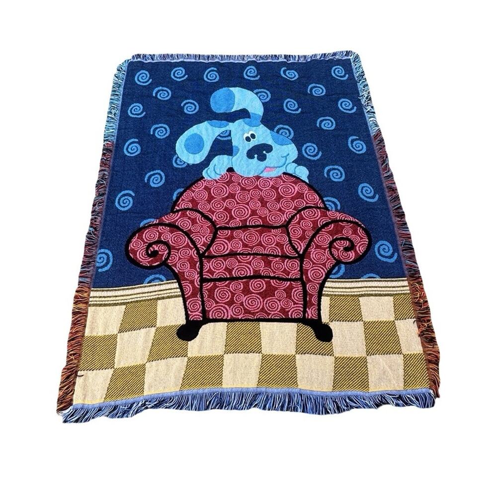 VTG 1999 Nickelodeon Blues Clues Woven Tapestry Throw Blanket